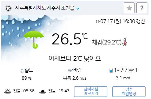 제주 그린필드CC 골프연습장 날씨 조천읍 날씨예보
