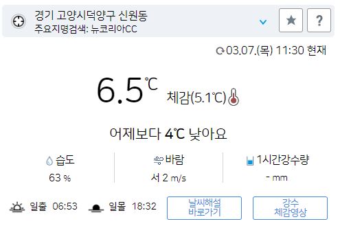 뉴코리아CC 날씨 컨트리클럽 신원동 기상정보